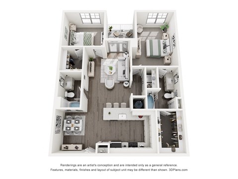 Floor plan for 2 beds, 2 baths, 1218 sqft